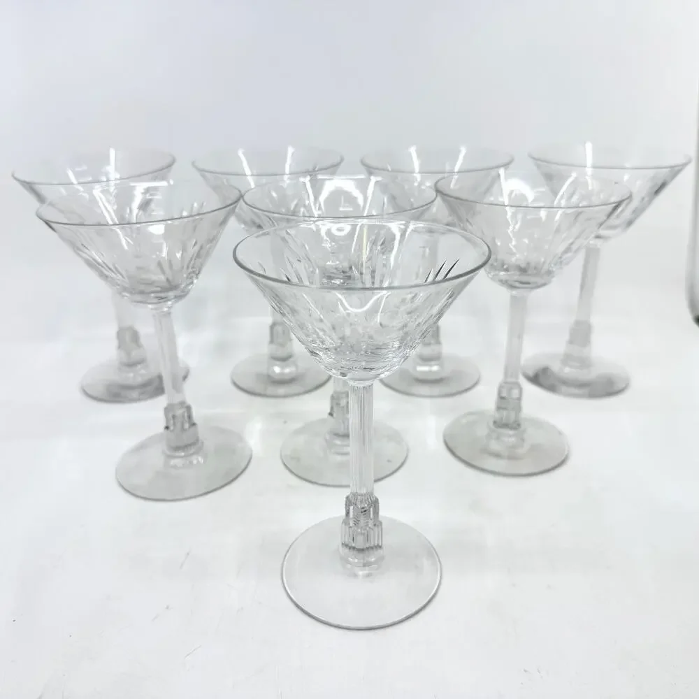 Vintage LIBBEY Lucerne Art Deco Crystal Skyscraper Cocktail Martini glass Set-8